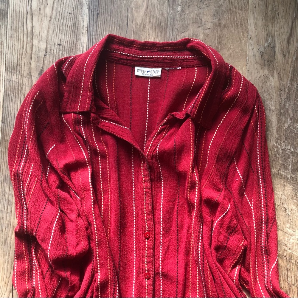 Burgundy White Stag Button Down With Embroidery Detail